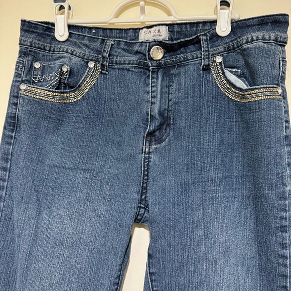 Women’s Y2K Bling Details Diamond Saza Brand Denim Blue Skinny Jeans Size: 15 - Picture 5 of 15